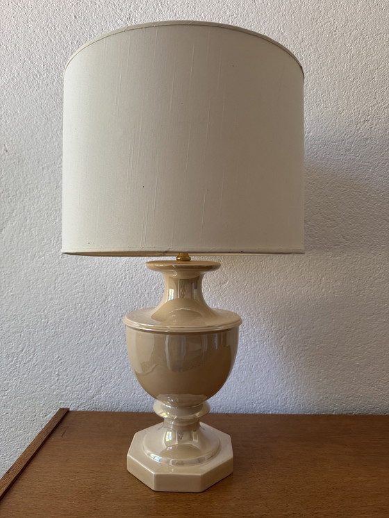 Image 1 of Beige glazed ceramic lamp from the '80s
