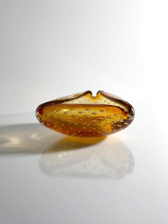 Image 1 of Murano bowl Bullicante Bubbles glass ashtray amber orange Italy 1970s Venice