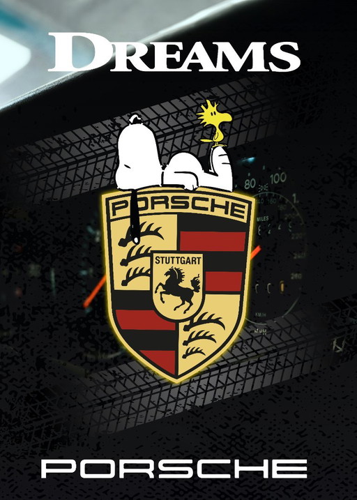 Póster Porsche Dreams con Snoopy