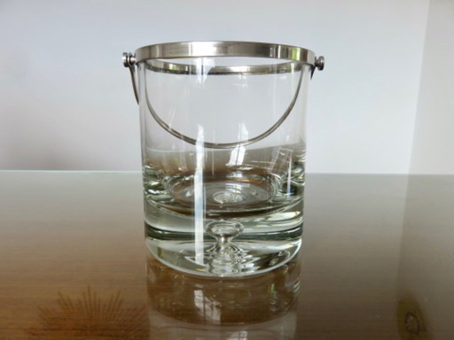 Modernist Crystal and Silver Metal Ice Cube Bucket, 70s' 80s'
