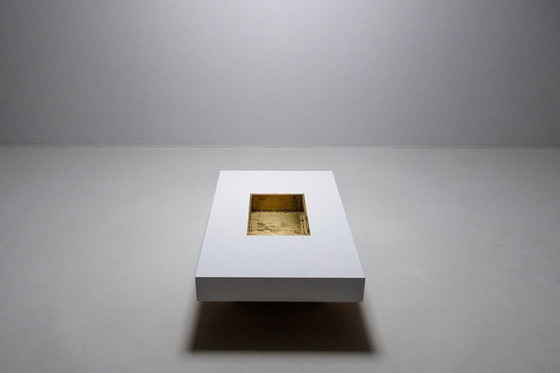 Image 1 of Couchtisch mit integrierter Messingbar von Willy Rizzo, Italien, 1970er Jahre