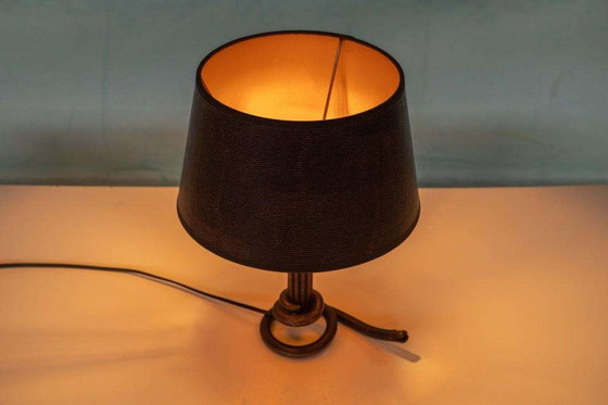 Image 1 of Lampe de table art déco en fer forgé des années 40 abat-jour serpent