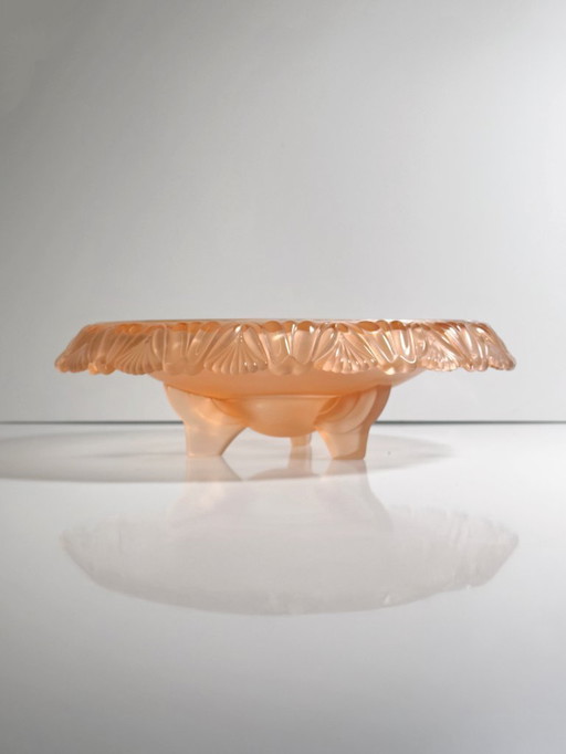 Ciotola Art Deco Rosalin Walther Glas, decoro anni '30, piatto da portata in vetro pressato Pelikan, piatto da portata rosa