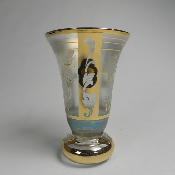 Image 1 of Glass vase with gilded decorations, Belgium, 1930s