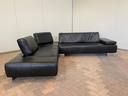 Canapé d'angle en cuir véritable Design Montel