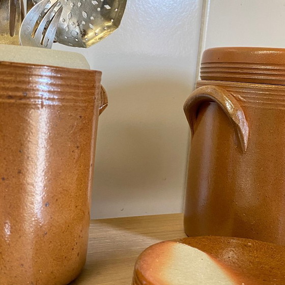 Image 1 of 2 Pots à Graisse ou Confit Grès de Bonny Émaillé Ancien avec Couvercle
