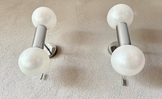 Vintage pair of Wall lights Motoko Ishii, Staff Leuchten, Glass, Chrome, Silver (photo 5 of 11)