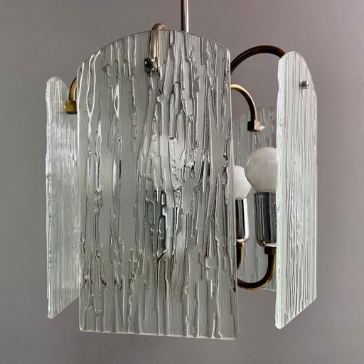 Lampada a sospensione a cinque luci in ottone/cromo di metà secolo moderno del 1960