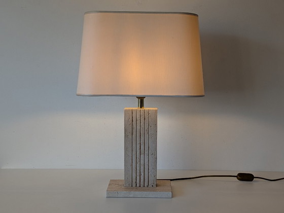 Image 1 of Lampe de table vintage en travertin et laiton de Belino (Belgique) | Années 1970