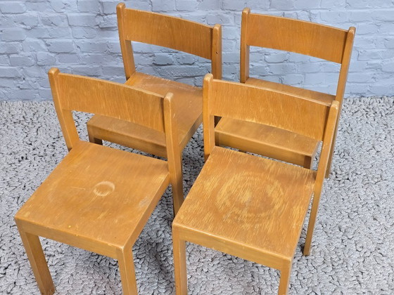 Image 1 of Sedie scolastiche impilabili in legno dal design vintage scandinavo per bambini, set da 4