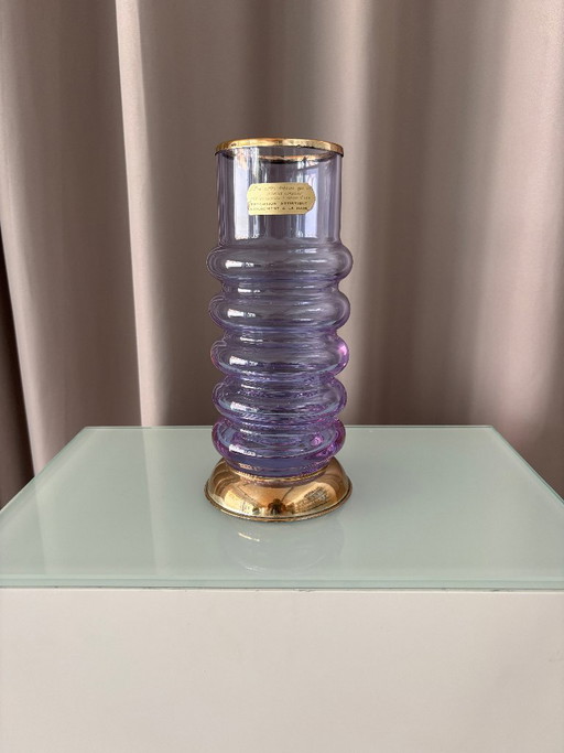 Vintage Italian Hand-Blown Amethyst Glass Vase With Brass Mounts – R. Frisina, Reggio Calabria – vazen