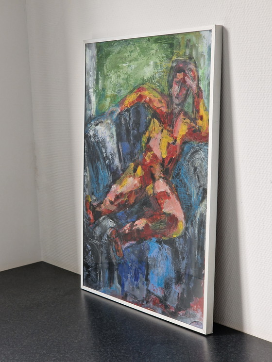 Image 1 of Peinture impressionniste encadrée - R. Vd Linden - 72 x 52 cm