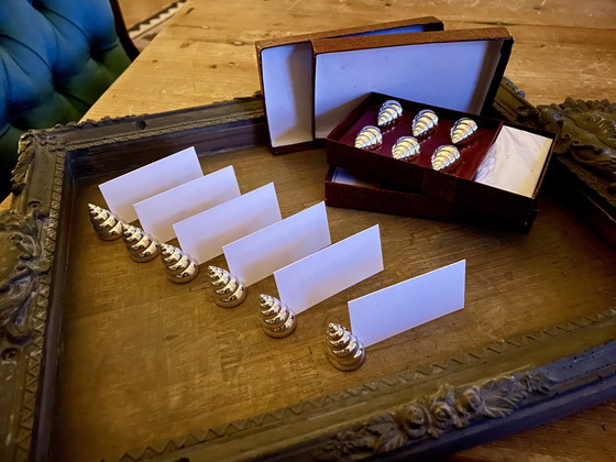 Image 1 of Set of 12 vintage shell-shaped place card holders