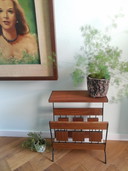 60s-70s design teak veneer magazine rack side table by BroVorm Haarlem, with original sticker