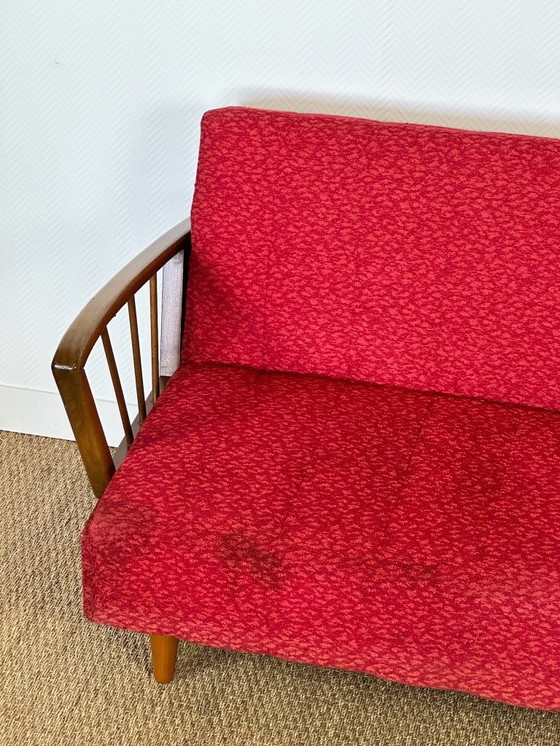 Image 1 of Vintage Scandinavische slaapbank van hout en stof, 1960