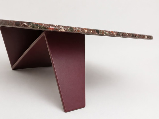 Image 1 of Vintage design coffee table with natural stone top and burgundy base