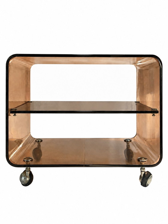 Carrello di servizio vintage in plexiglas color marrone fumo – Michel Dumas per Roche Bobois, anni '70 (photo 2 of 11)