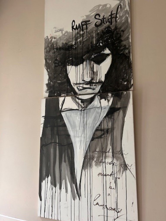 Image 1 of Retrato figurativo díptico de Frederik Schnieders - expresión en blanco y negro