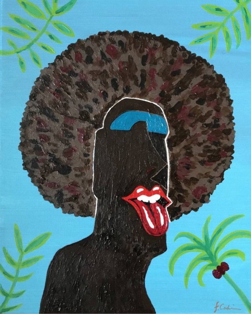 Acryl op canvas. Formaat 30x24cm. Moai-serie.