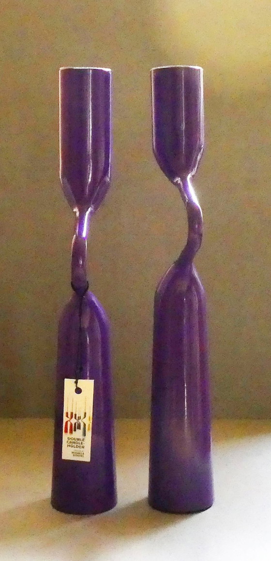 Image 1 of Double candle holder, design Mikaela Dörfel, stainless steel, purple lacquered, Menu, Denmark