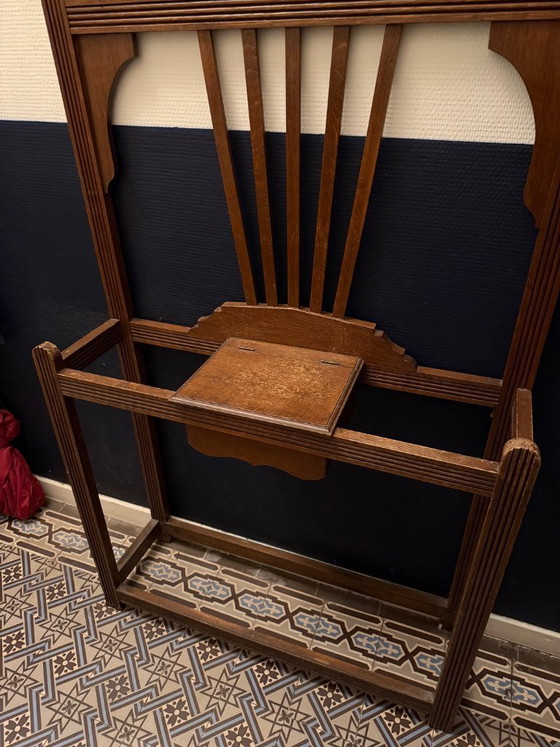 Image 1 of Porte-manteau ancien Art Déco en bois avec miroir