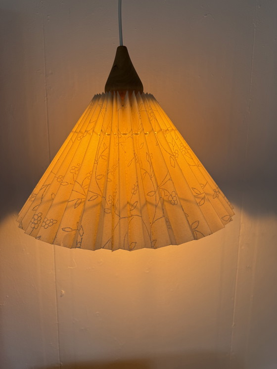 Image 1 of Vintage wood & pleated pendant lamp '60