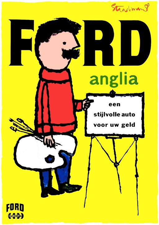 2x Ford Anglia poster designed in 1957 by Theo Stradmann