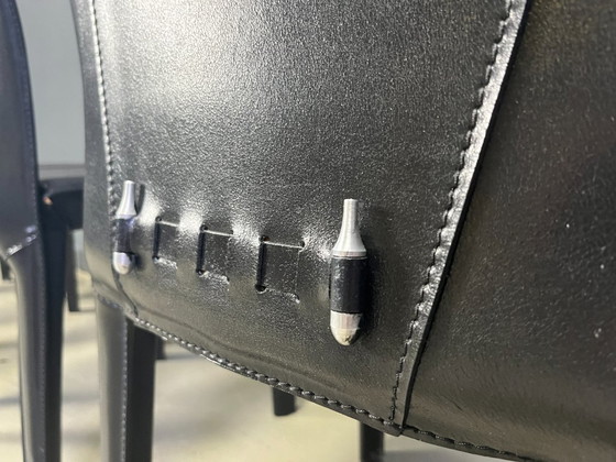 Image 1 of Black leather dining chairs by Arper italy, 1980s - set of 4