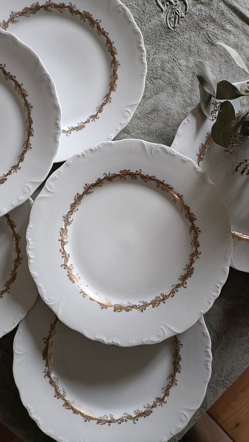 Set of 6 A Lanternier prestige porcelain dinner plates