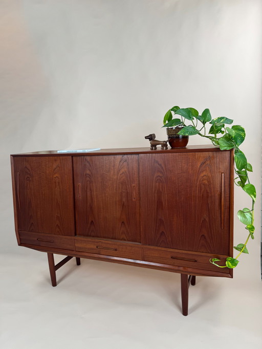  Crédence danoise en teck du Mid Century - Silhouette sculpturale et grands rangements
