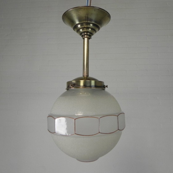 Image 1 of Lampada a sospensione Art Déco con sfera di vetro a 12 angoli, anni '30