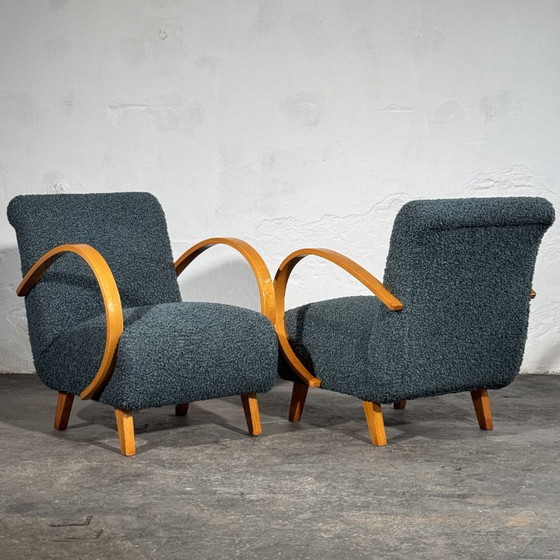 Paar Jindřich Halabala H-410 Fauteuils van UP Závody, jaren 30 – Textile (photo 4 of 11)