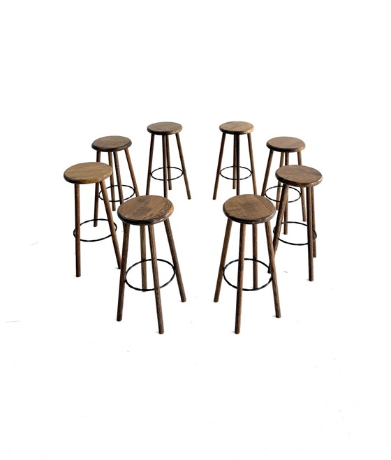 8x Brutalist Bar Stool ‘80s – Barstools, Cast Iron, Wood (photo 14 of 14)