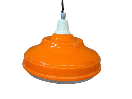 Image 1 of Vintage 1970s Space Age Chandelier – Orange and Crystal – Ø 38cm