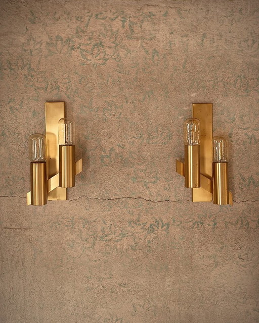 Italienische Mid-Century Messing Wandlampen von Gaetano Sciolari 60er