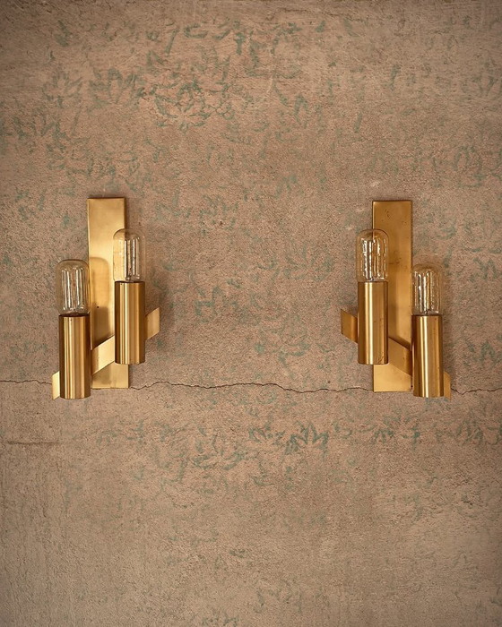 Image 1 of Apliques italianos de latón de mediados de siglo de Gaetano Sciolari años 60