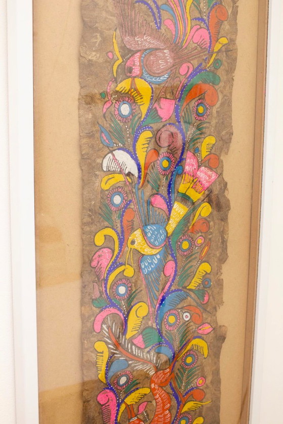 Image 1 of Vintage Mexican Amate bark folklore painting on bark paper