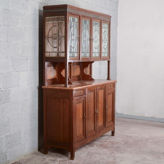 Tweedelig buffetkast met vitrine en vier deuren – Buffetkasten, Marmer, Metaal, Art Nouveau (photo 6 of 16)