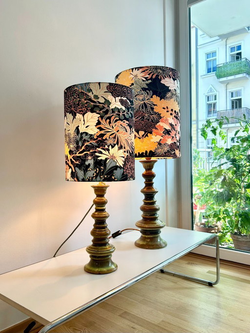 Juego de 2 lámparas: forma de pagoda de los años 60 con esmalte degradado verde