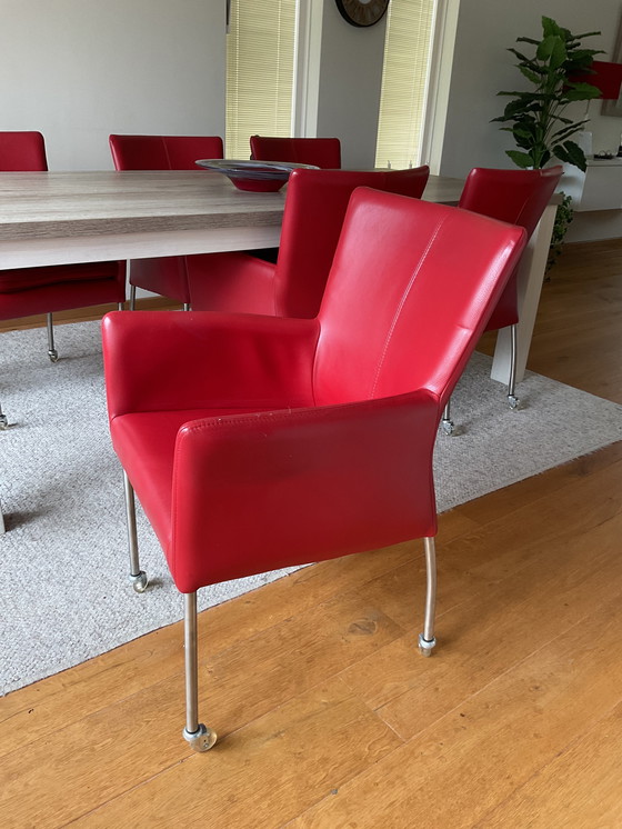 Image 1 of Dining table with 6 leather chairs