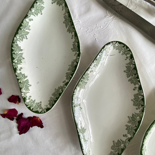 Ensemble de 3 raviers petit plat de service terre de fer Saint Amand et Hamage modèle Platane vert