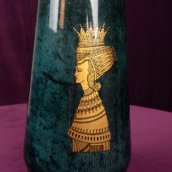 Aldo Tura Mod. 1278D Gedecoreerde Blauwe Geitenleren Perkament Thermoskan Italië 1950 – Decoratieve objecten (photo 17 of 18)