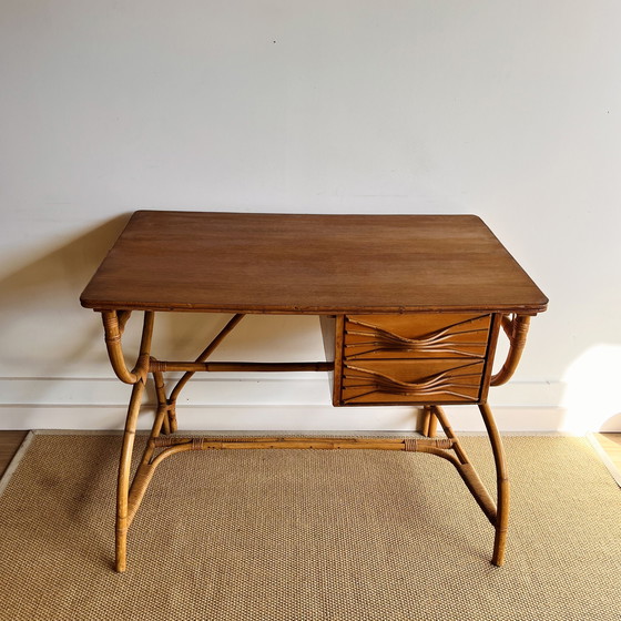 Image 1 of Mid Century Frans Rotan Bamboe Bureau Vintage