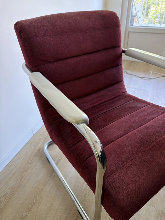Image 1 of Vintage Machalke 'Crack' design fauteuil / armstoel – rode stof & chroom