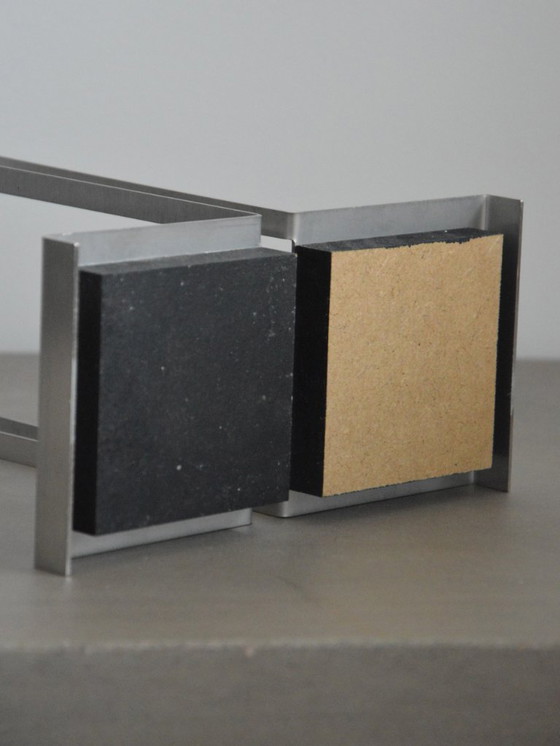 Image 1 of Vintage Handcrafted Bookends in Brushed Steel and Wood - Modernist/Mid-Century Design, Unsigned