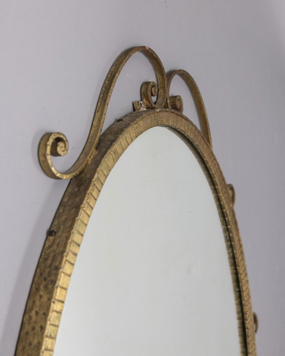 Image 1 of Vintage 1950s gold metal wall mirror designed by Pier Luigi Colli