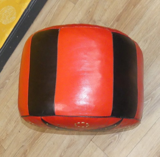 Image 1 of SEVENTIES 70s pouf stool seat cushion red black leather stool faux leather floor cushion boho style Moroccan style
