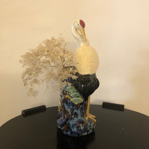 Mid Century Japanese Crane Vase | 1950s Ceramic Bird | Japandi Decor | 26 cm