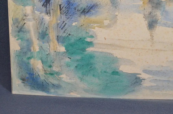 1929 Ogui Paisaje de Pueblo Modernista Europeo Acuarela y Gouache – Pinturas y dibujos, Paper (photo 5 of 10)