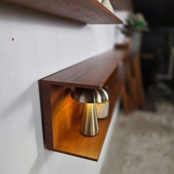 Walter Wirz, Wilhelm Renz vintage floating shelving units, Wood, Brown, Mid Century Modern (photo 11 of 17)